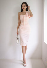 One shoulder bow dress (pink, yellow)
