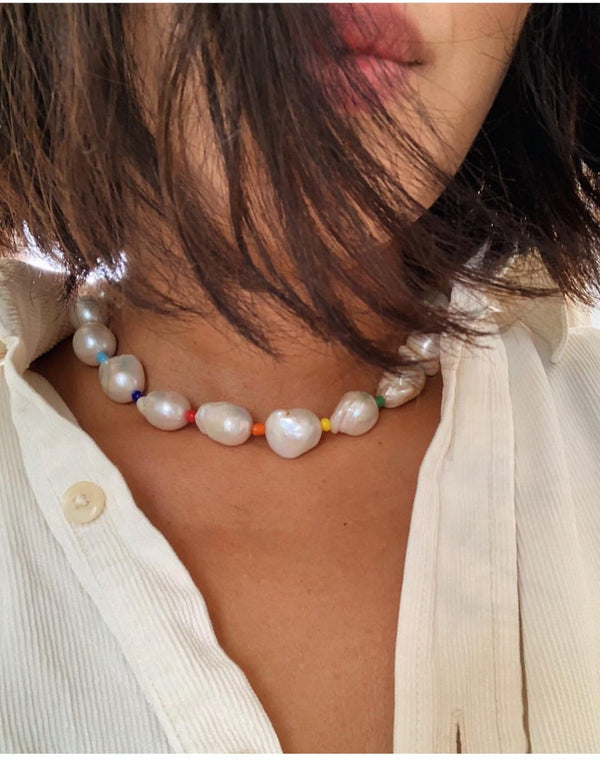 Pearl rainbow necklace and bracelet