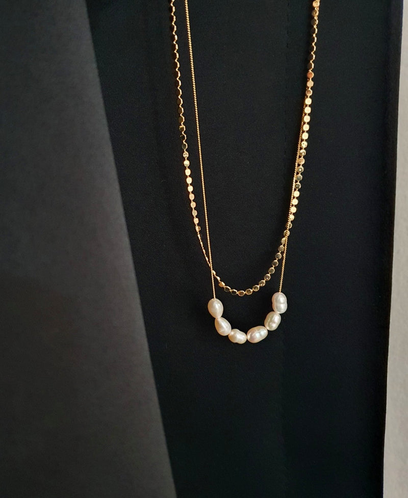 Fresh water pearl double necklace