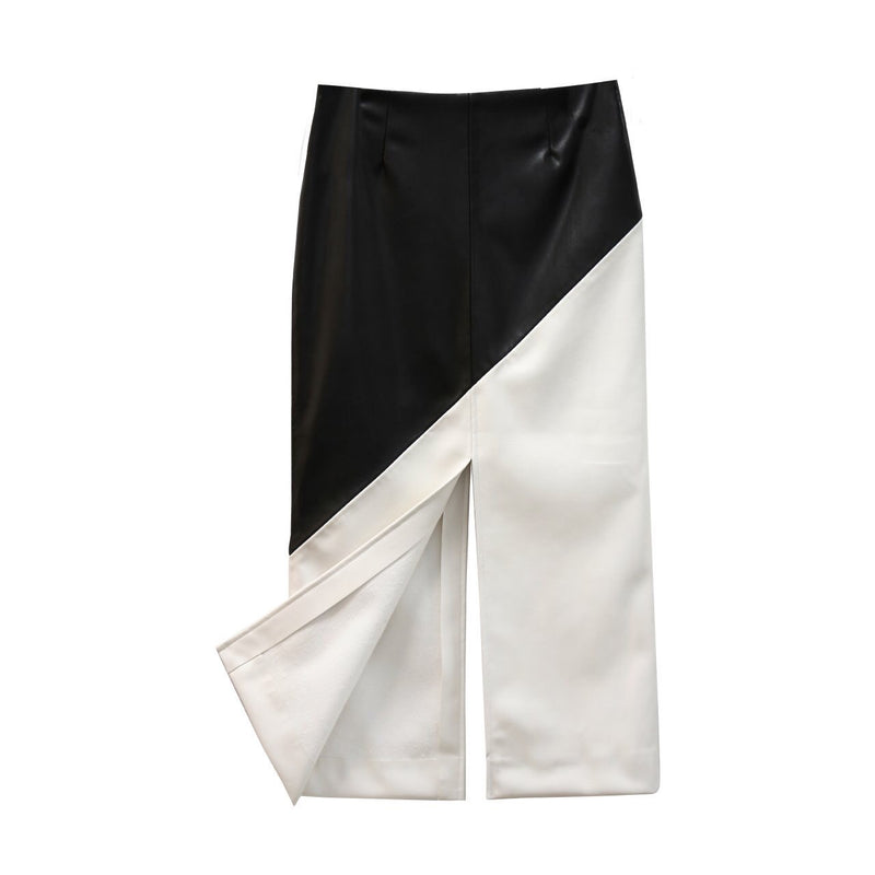 Bi-color Leather Pencil Skirt